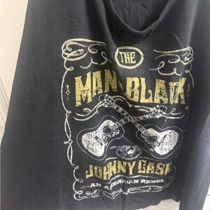 Women’s Black Graphic Band T-Shirt with Gold Print The Man in Black -Johnny Cash